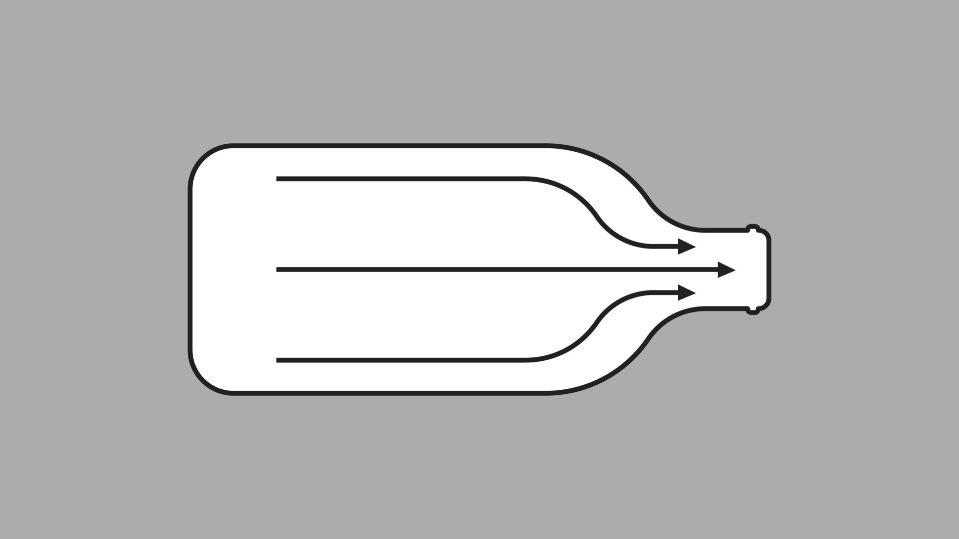 Bottleneck bottle. Arrows for direction of liquid exit from bottle