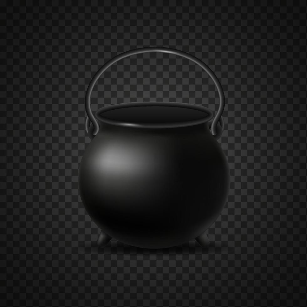 Empty black cauldron isolated. Pot for magical brews and rituals campfire cooking vector