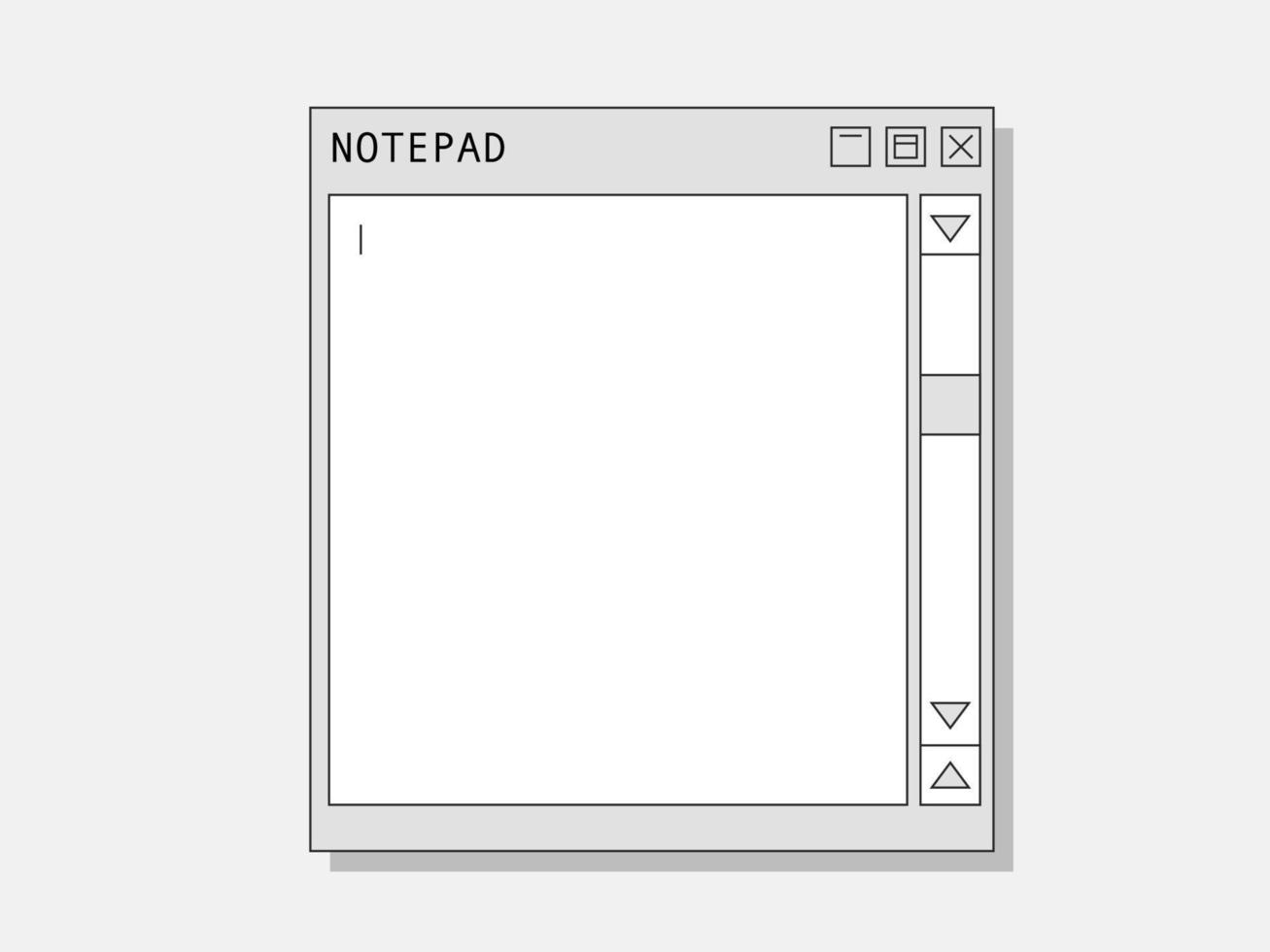 Computer notepad. Retro web notebook for notes and text blank screen with scroll cursors user friendly old interface informational vector notes and graphic drawing.