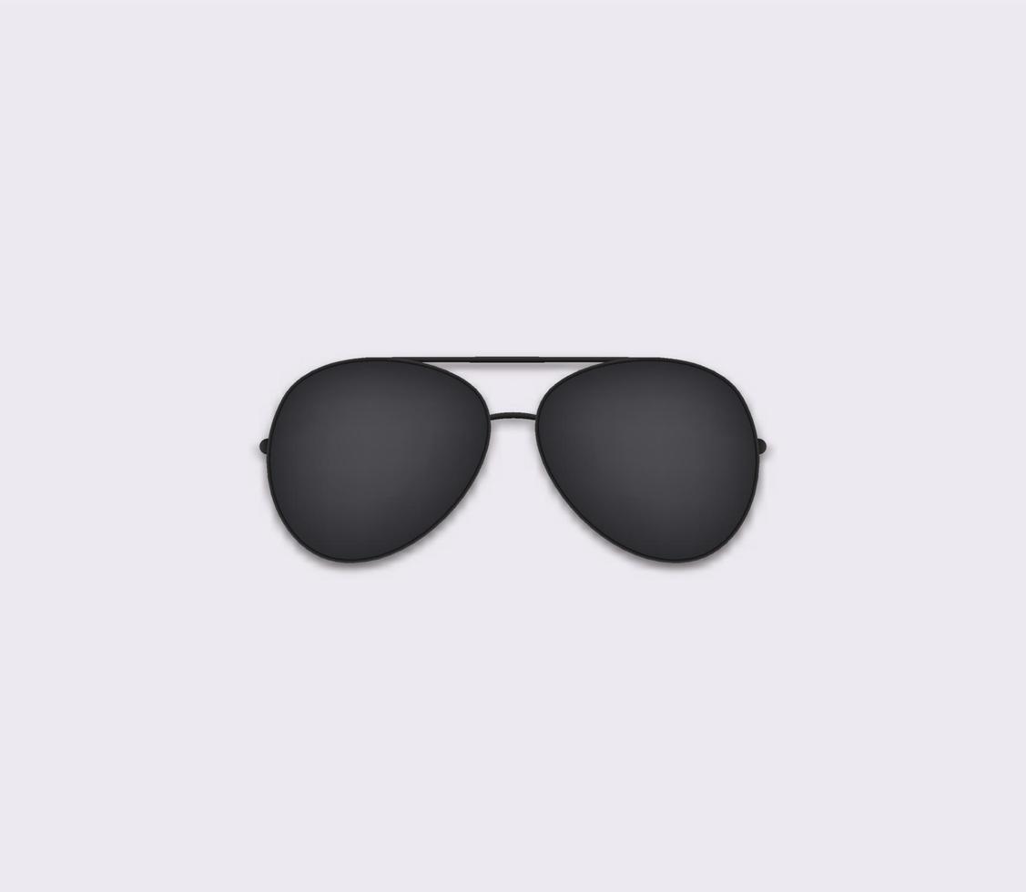 icono de gafas de sol de aviador. accesorio negro de moda que protege los ojos del deslumbramiento elegante vidrio y plástico con elegancia óptica redondeada vacaciones y aspecto de viaje vectorial. vector