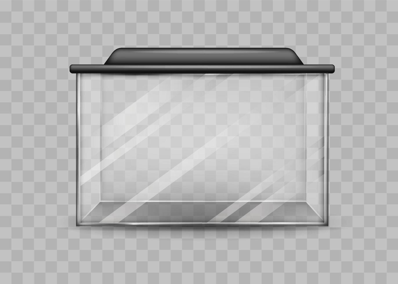 plantilla aislada de acuario rectangular transparente. contenedor cuadrado con tapa de retroiluminación negra mundo del agua terrario en casa y oficina de vectores. vector