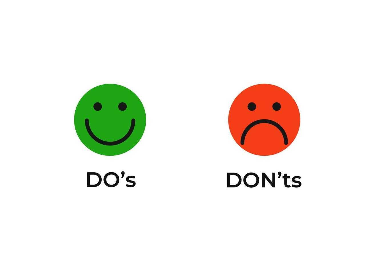 Do and dont smiley icon. Joyful green correct and good event and red negative impact negatory confirmation with tick in circle and negation with cross test works with necessary vector choice.