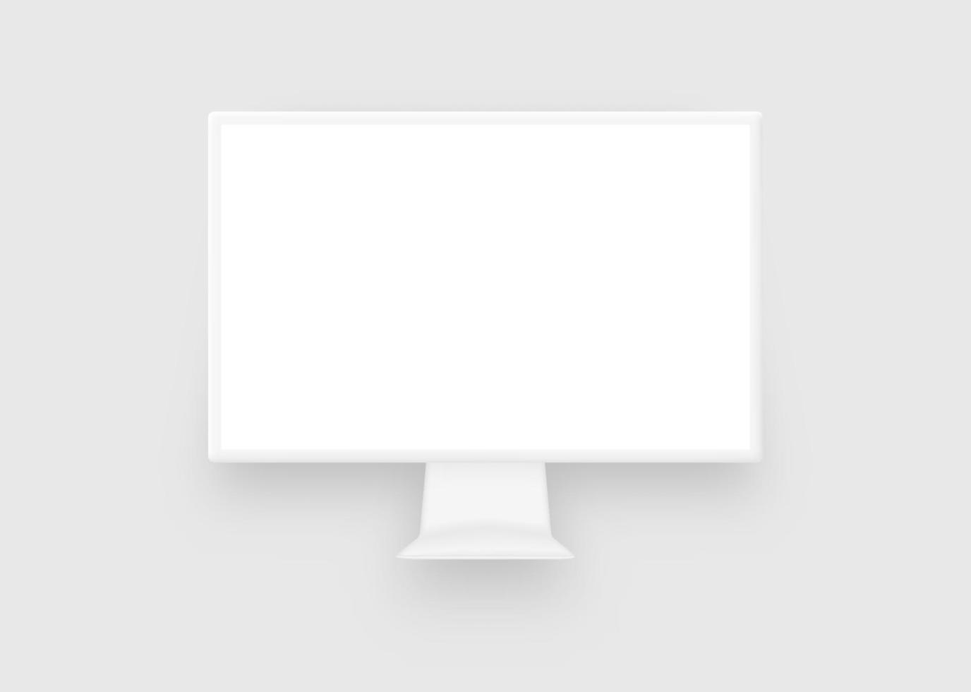 Clay white monitor computer mockup. Blank display for business work and leisure responsive electronic equipment with image presentation design digital vector gadget.