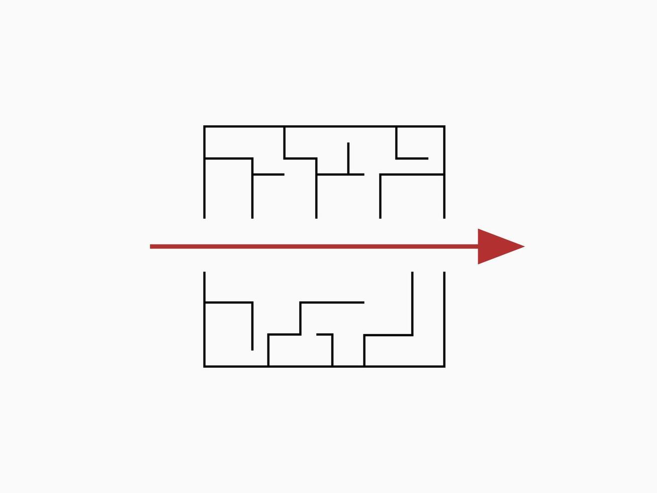 a través del laberinto. la flecha roja atraviesa líneas negras enredadas rompecabezas estratégico para la recreación y el entretenimiento solución creativa inesperada al problema vectorial que ha surgido. vector