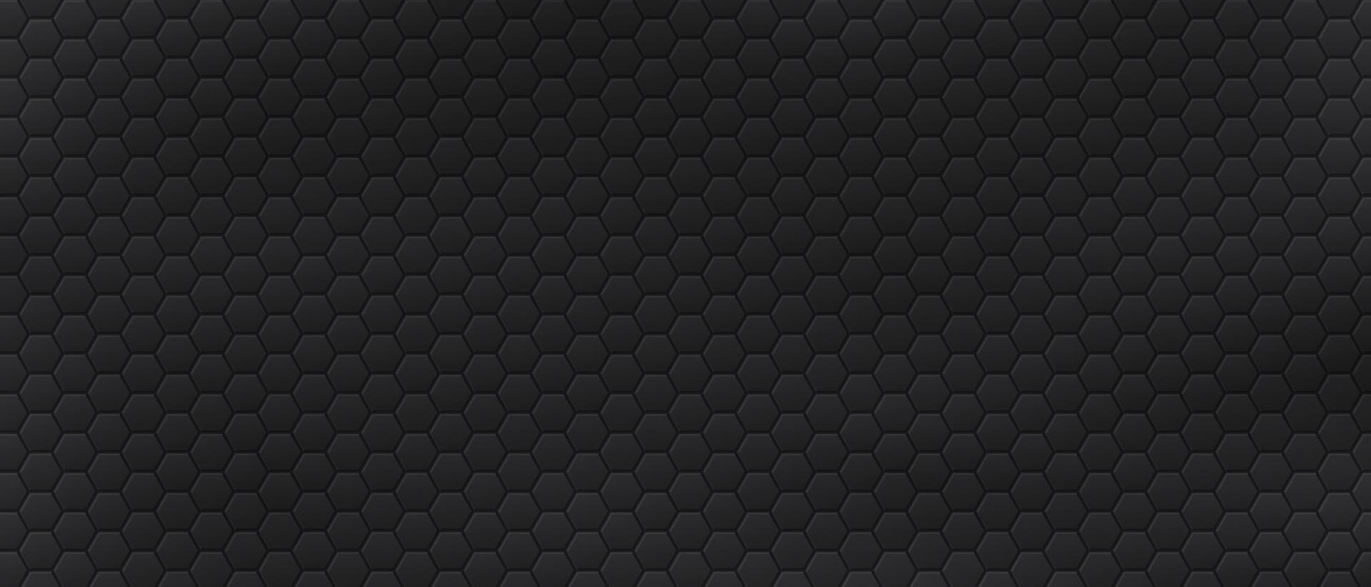 Futuristic background with hexagonal cells. Modern abstract geometric backdrop template decorated by polygons. Black textured banner with hexagons. Carbon grid. Modern monochrome vector illustration.
