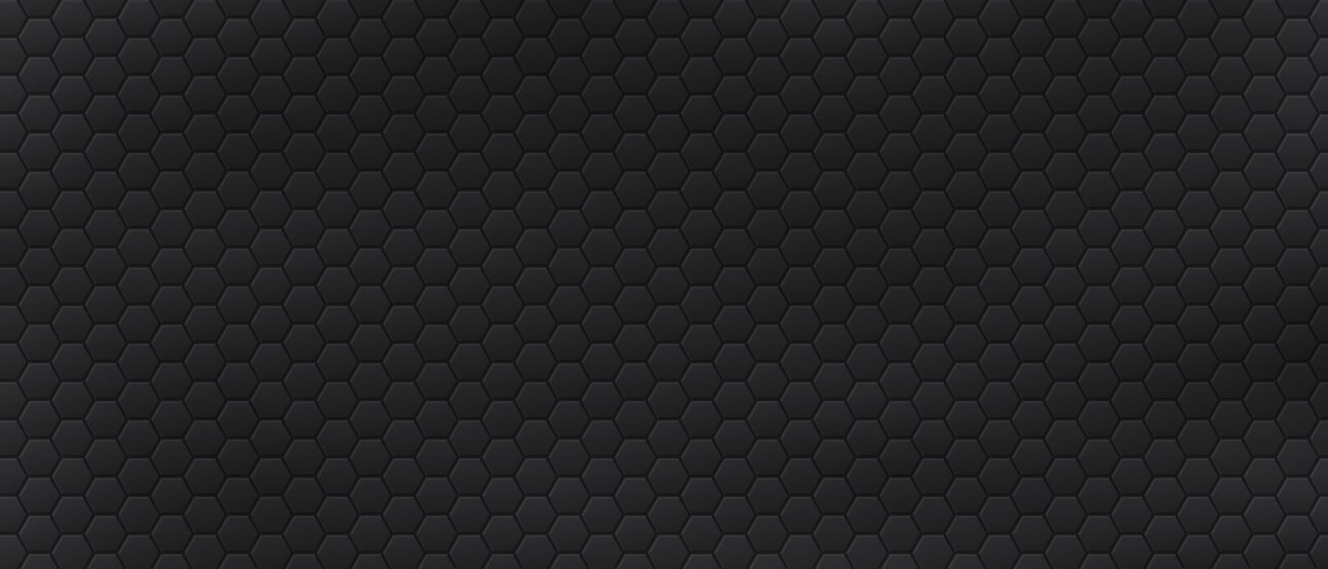 fondo futurista con celdas hexagonales. plantilla de fondo geométrico abstracto moderno decorada con polígonos. banner texturizado negro con hexágonos. rejilla de carbono. ilustración vectorial monocromática moderna. vector