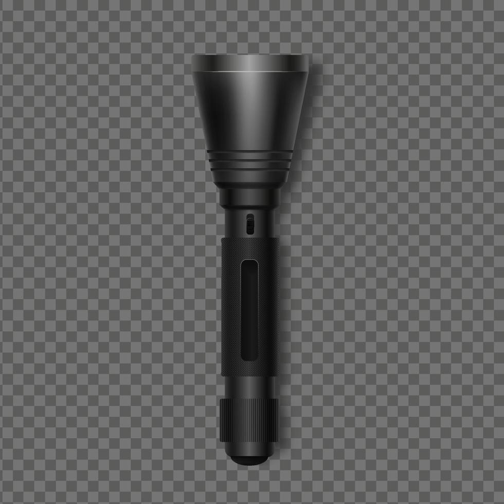 Black pocket flashlight template. Modern device for lighting and illumination vector