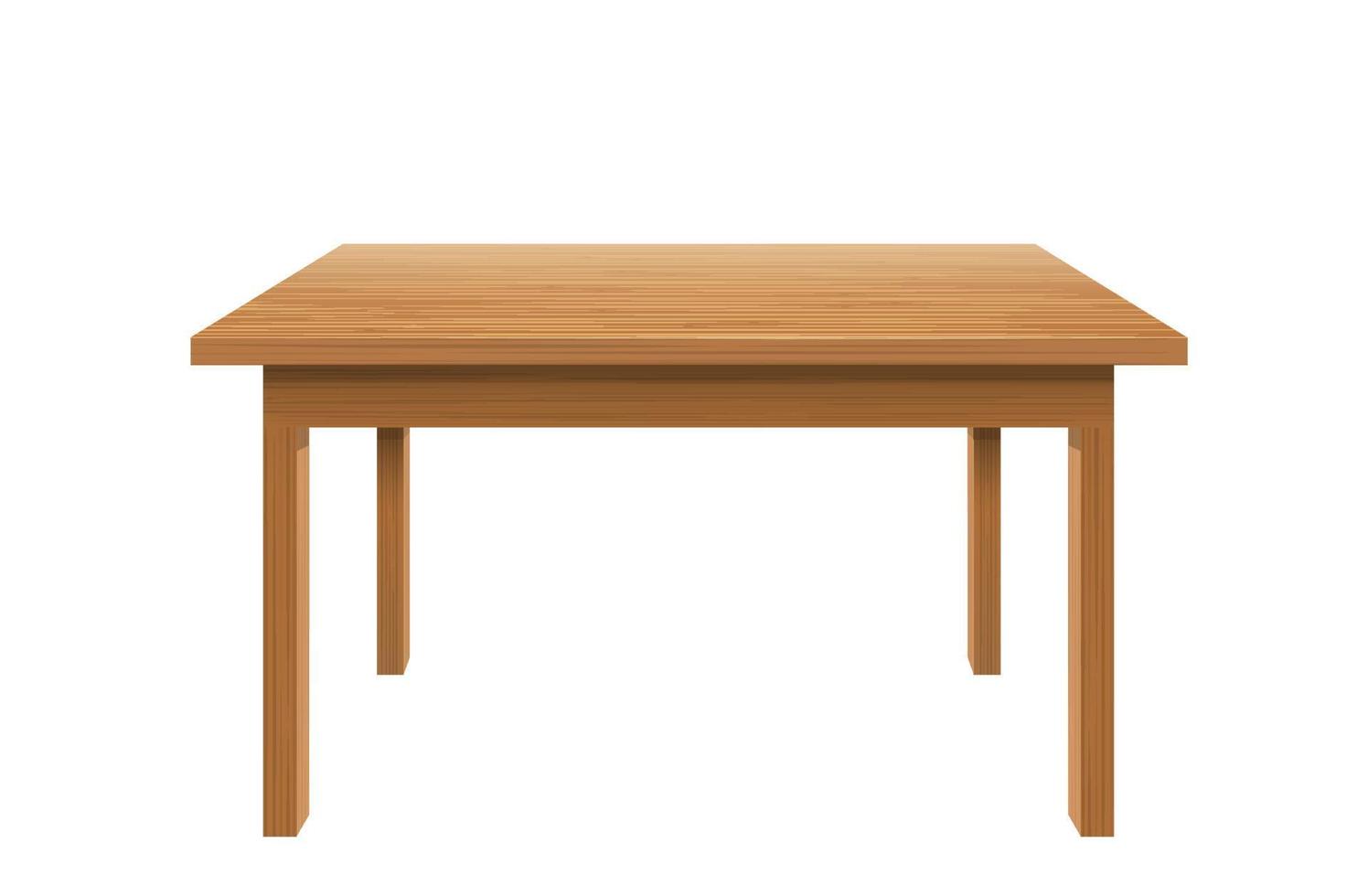 Wood writing tables. Brown table top with stylish plastic surface and trendy classic office vector decoration.