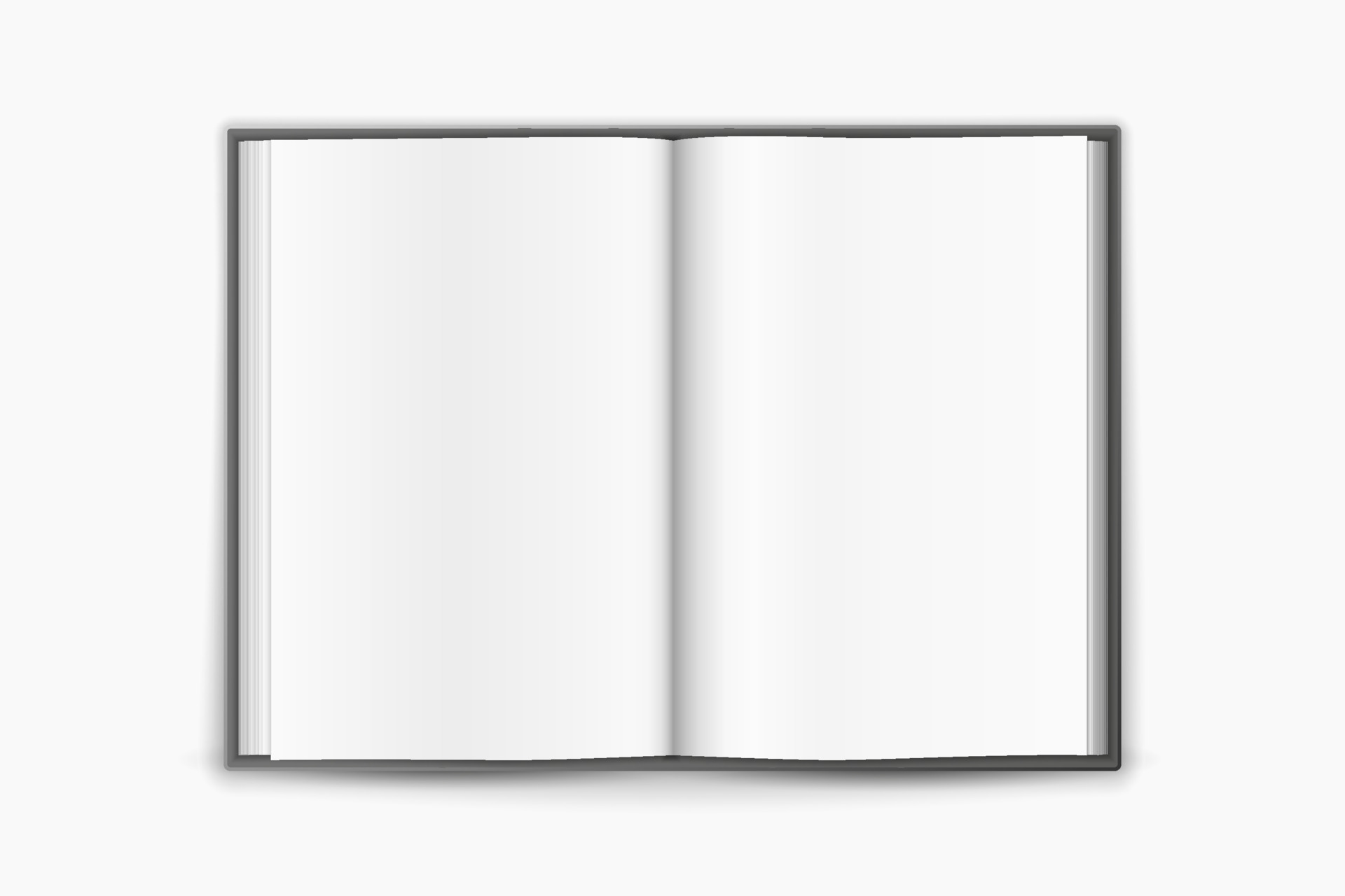 Open empty book template. Blank white blank pages for notes and