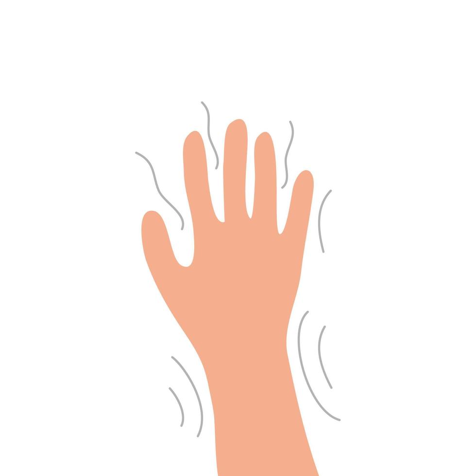 Trembling limbs. Nervous disorder and parkinsons tremor in elderly defensive reaction to severe cold painfully trembling hand panic attacks with biological vector chills.