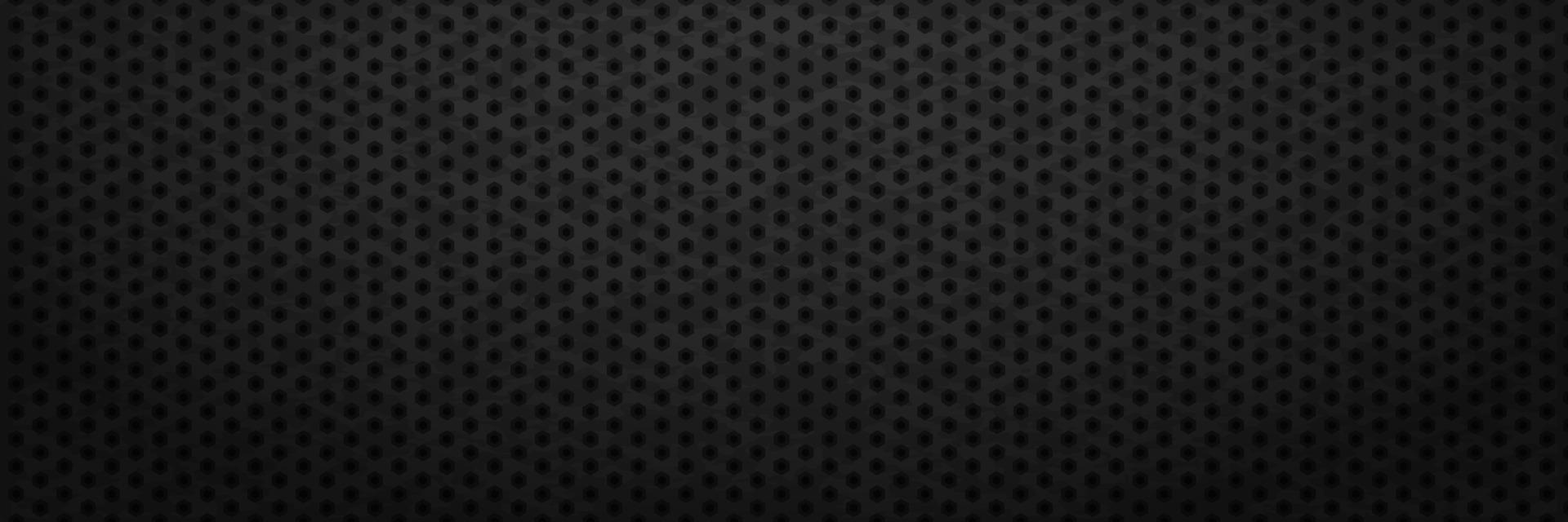 Black sheet iron with hexagonal cutouts background. Metallic carbon gears with industrial techno tracery and abstract monochrome vector grid