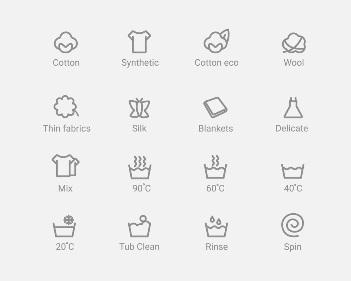 Washing machine modes icons set vector
