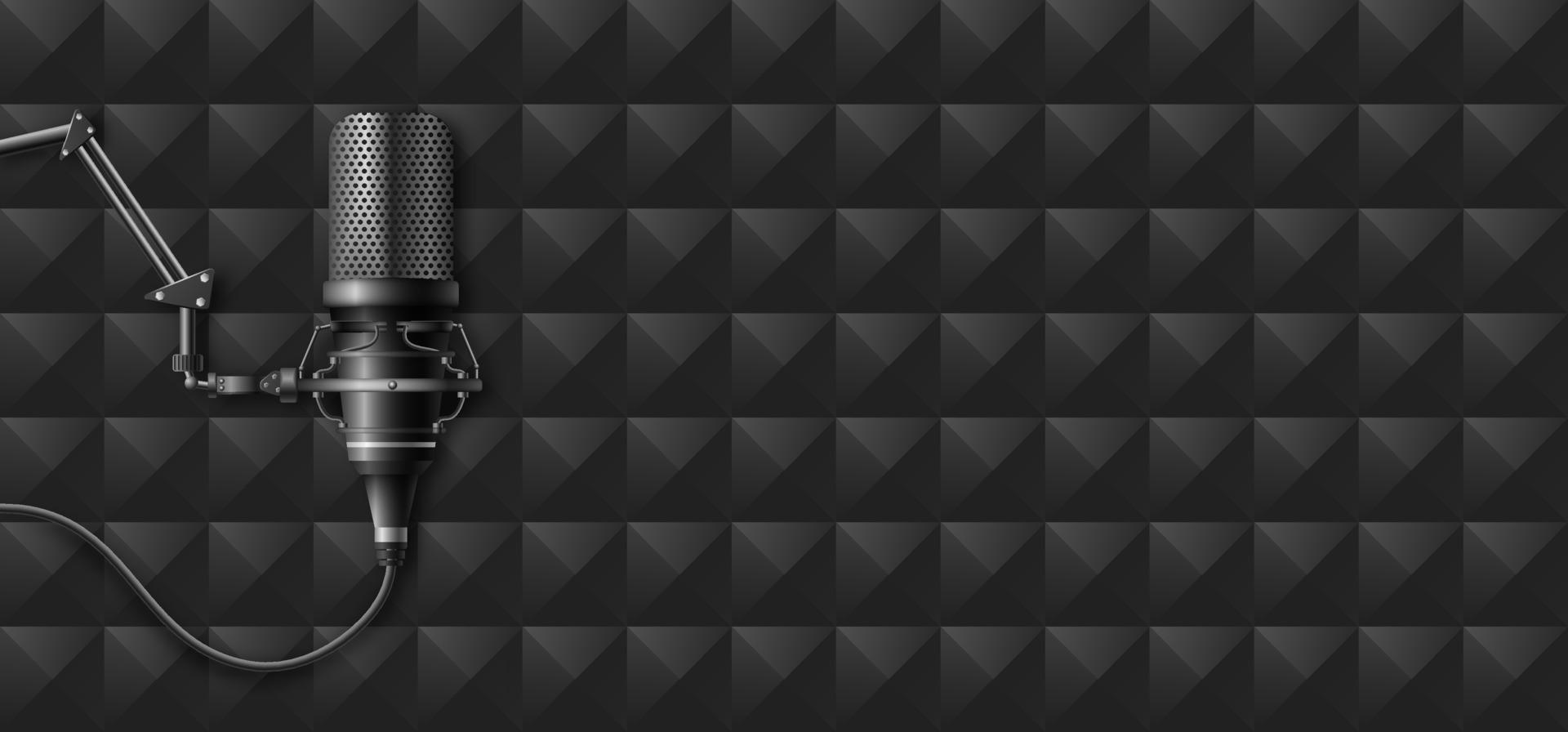 Studio microphone on dark rhombic background vector