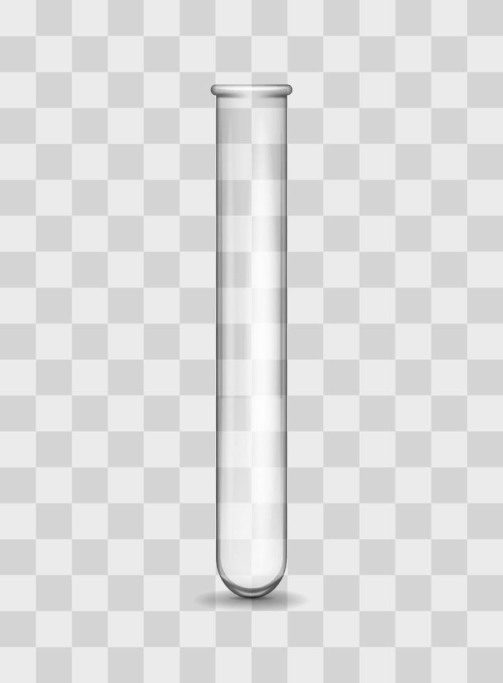 Glass test tube isolated template. Transparent elongated flask for chemical and medical research subject for biofluid sample and pharmaceutical vector experiments.