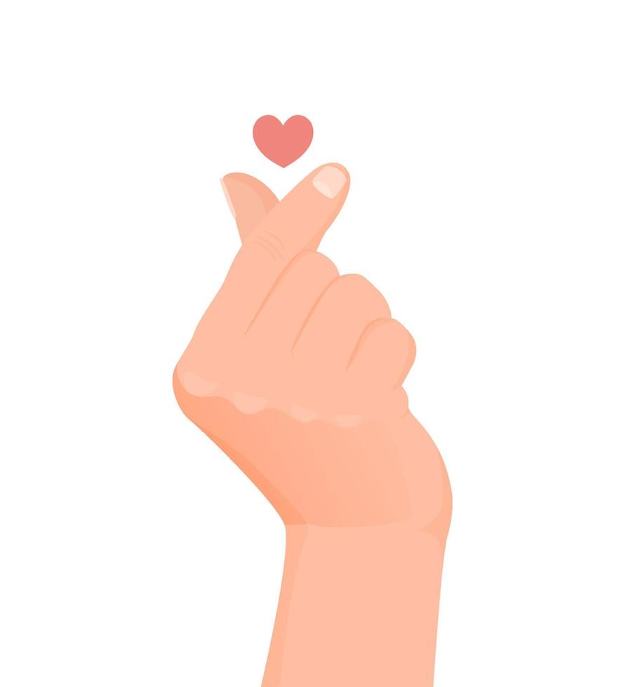 Korean heart shape illustration, heart gesture. Romantic and fashionable Korean symbol-gesture of friendship, love, happiness. Design done in vector, realistic color style. vector
