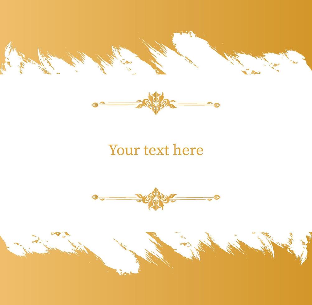 pancarta de marco dorado grunge. plantilla retro adornada con adornos con fondo blanco central para su diario de texto. vector