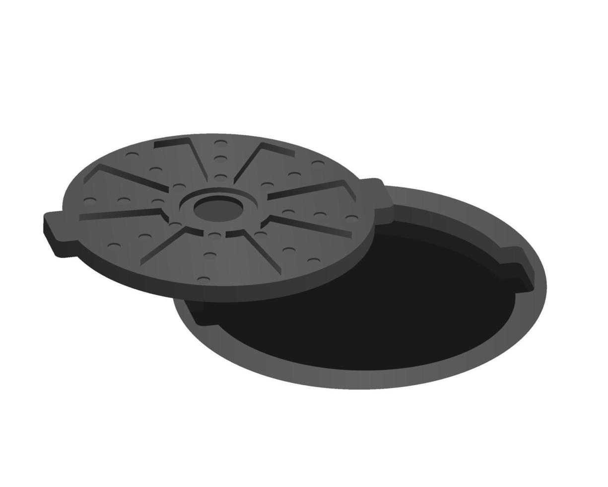 Open black sewer hatch. Danger will fall into sewer hole vector