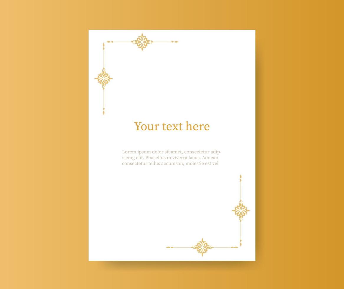 A4 sheet with vintage frame template. Retro banner ornate with gold ornaments blank. vector