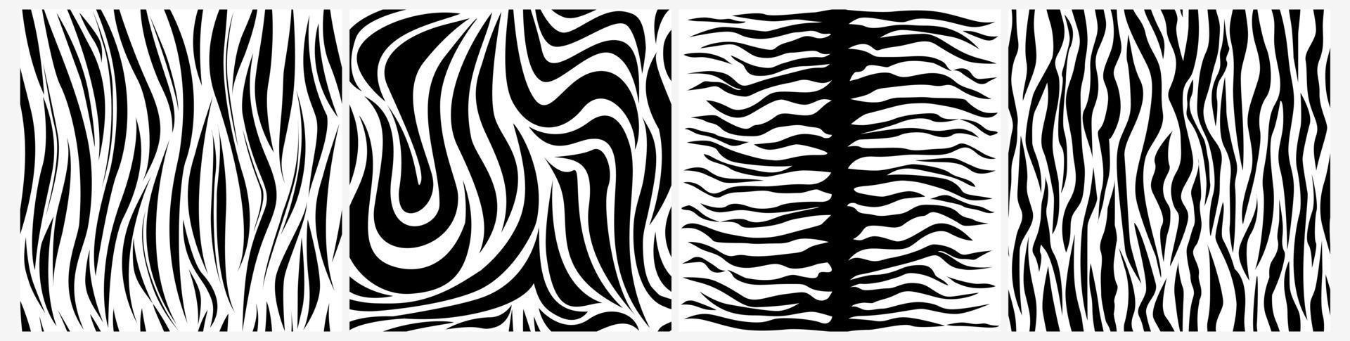 camuflaje negro blanco textural, líneas gráficas, estilo de cebra abstracto, popular y psicodélico. se puede utilizar para imprimir en tela, en papeles pintados, ilustraciones. Aislado en un fondo blanco. vector