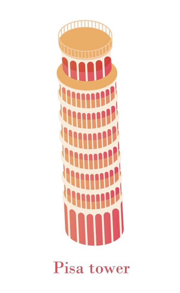 Leaning tower Pisa isometric. Old Italian architectural landmark in city Pisa antique tilted monument. vector