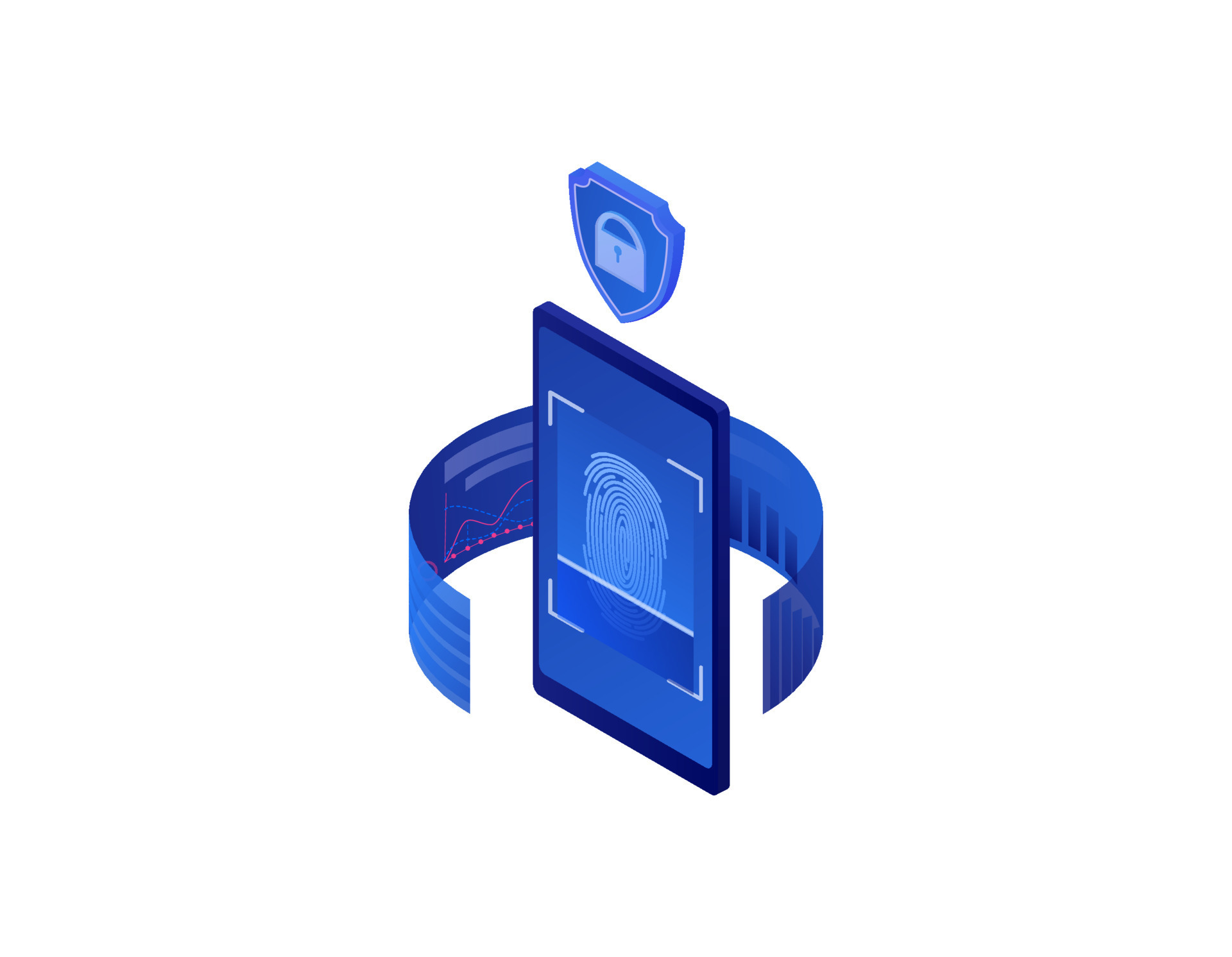Finger scanner, biometric protection isometric. Personal data