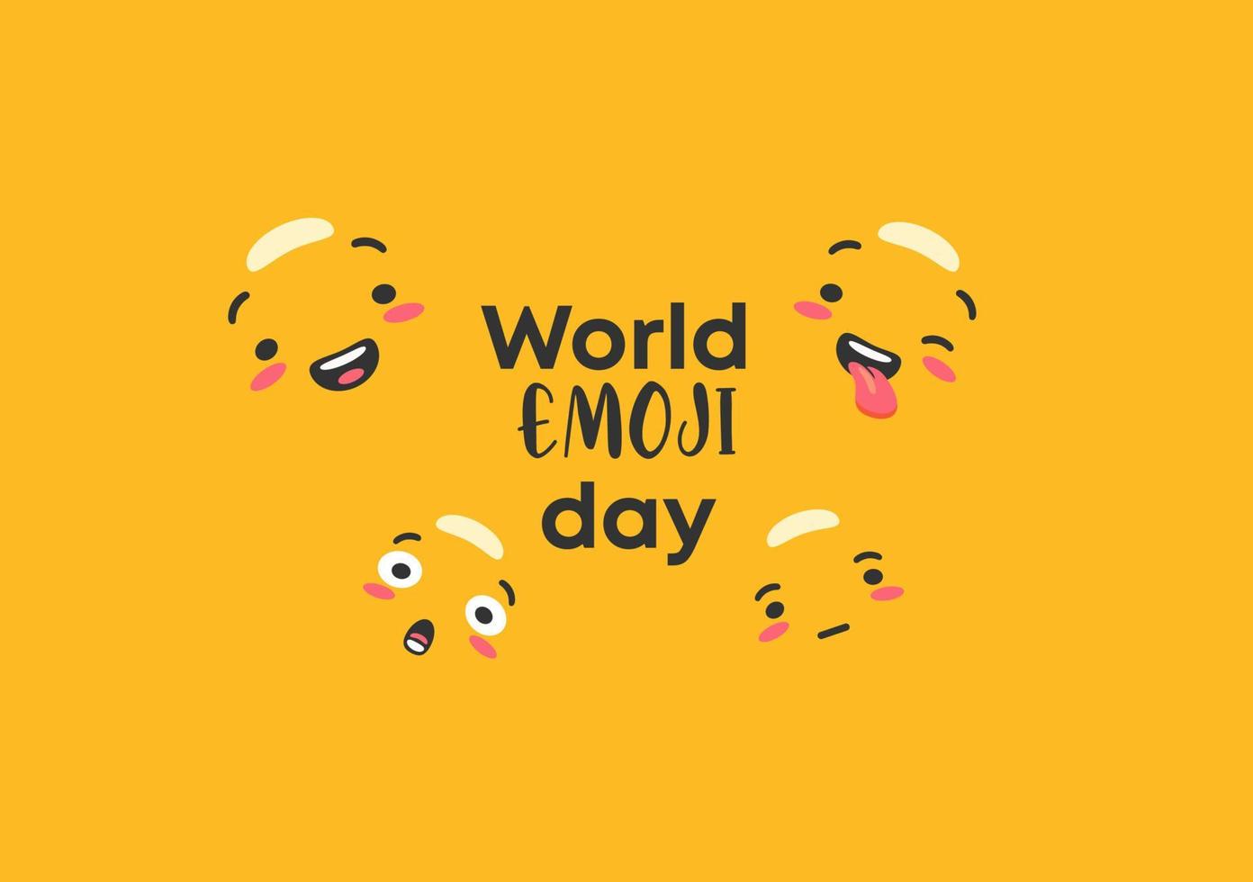 World emoji day. Emoticons character outlines on yellow background joyful messenger and sad faces expression. vector