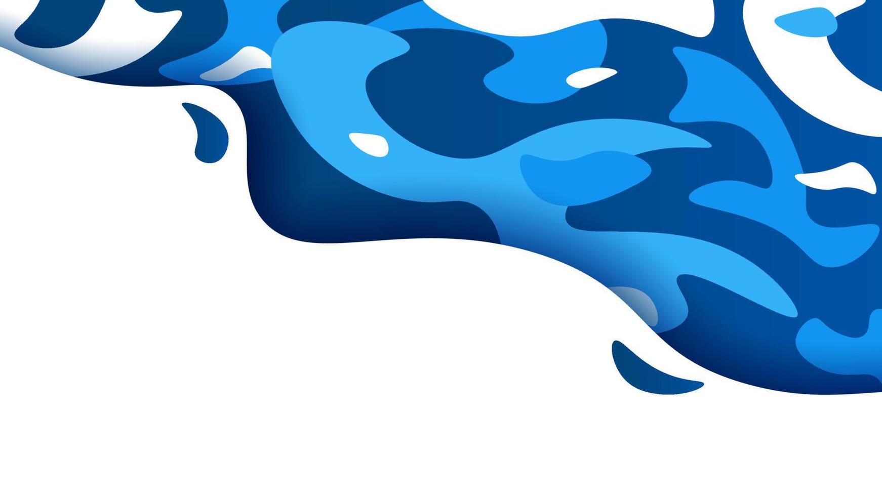 gradiente futurista flujo de onda azul aislado sobre fondo blanco. Colorido azul, agitando, salpicaduras de líquido, manchas abstractas de agua o ilustración de vector de fondo de estanque