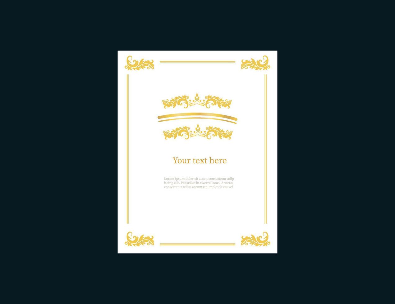 Sheet a4 empty with golden vintage frame template. Retro banner ornate on sides with ornaments calligraphic. vector