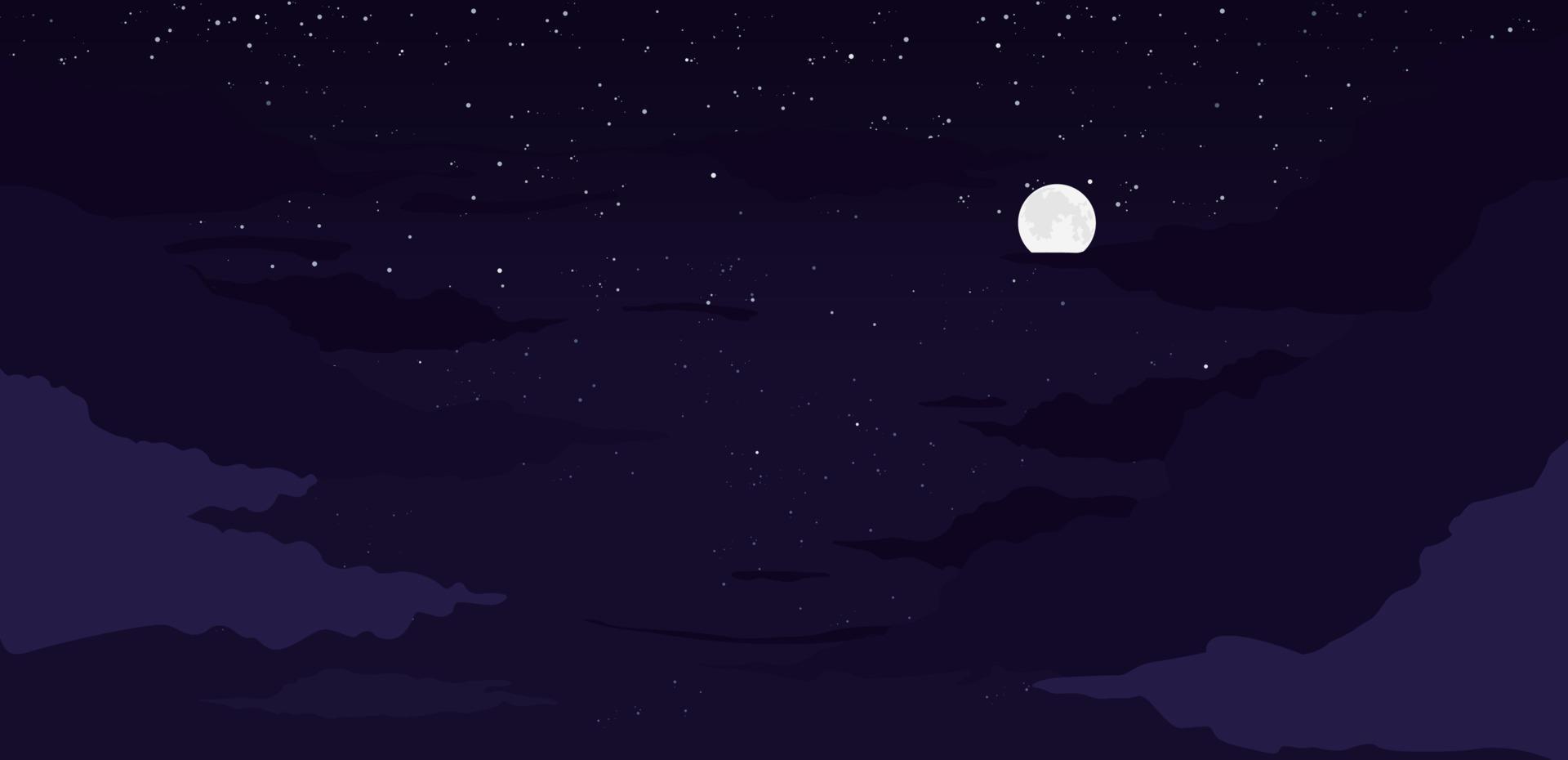 Moon night background. Luminous moon on starry sky with clouds bright fantasy shine against background full starry sky pensive vector beautiful night with light cloudy haze clipart.