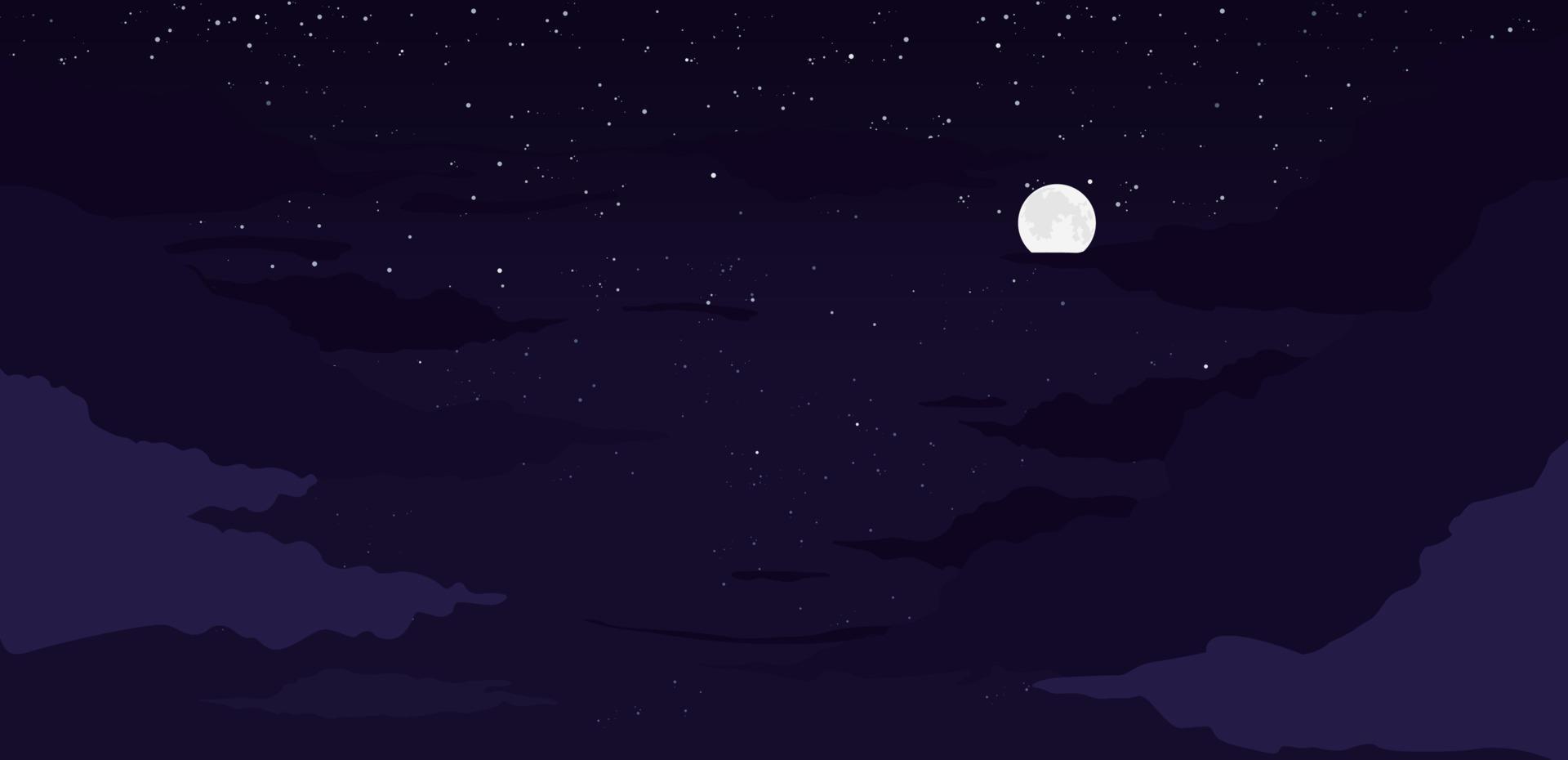 fondo de noche de luna. luna luminosa en el cielo estrellado con nubes fantasía brillante brillar contra el fondo cielo estrellado completo vector pensativo hermosa noche con imágenes prediseñadas de neblina nublada ligera.