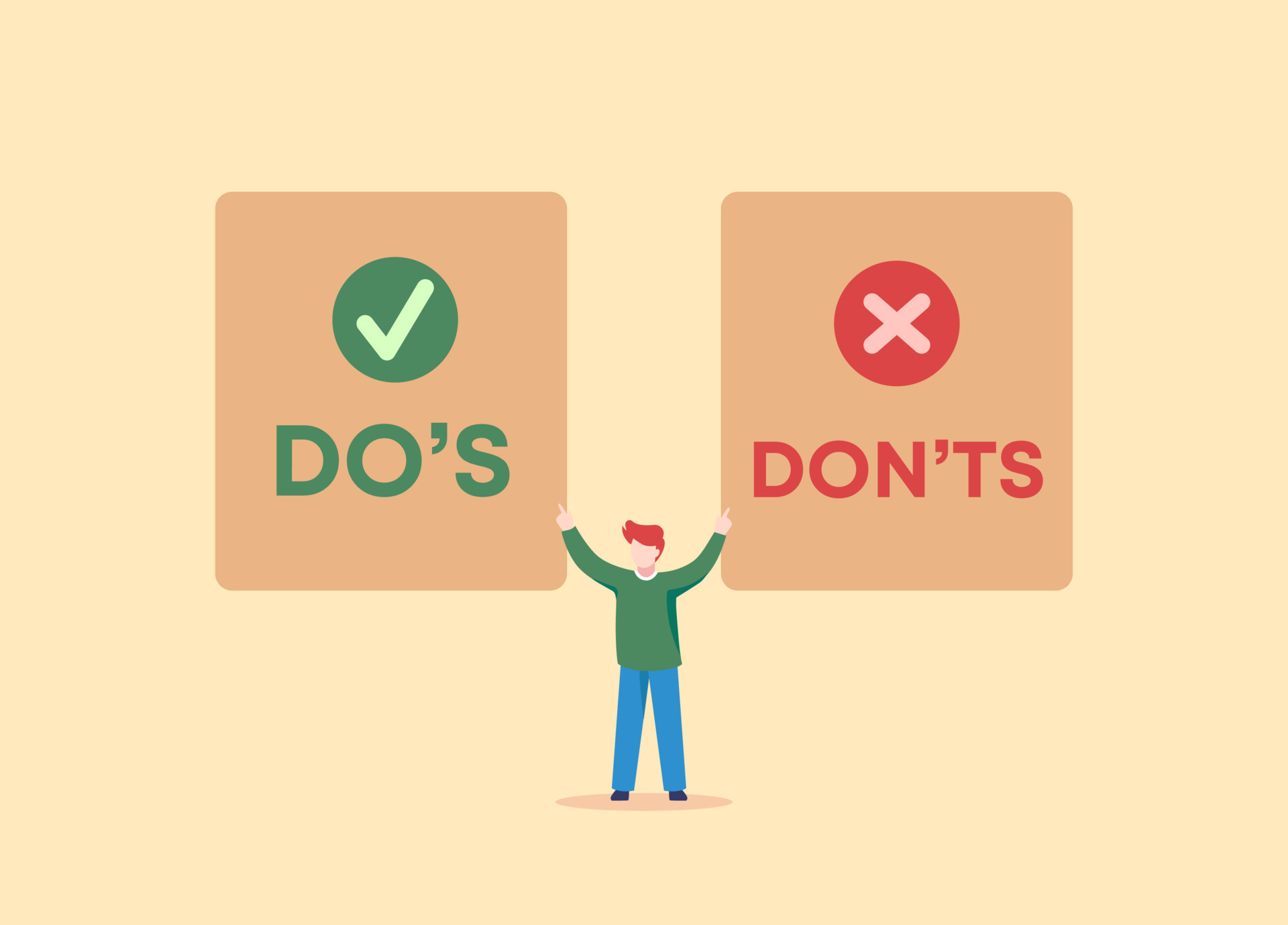 Do and dont decision. Correct green event and negative red impact