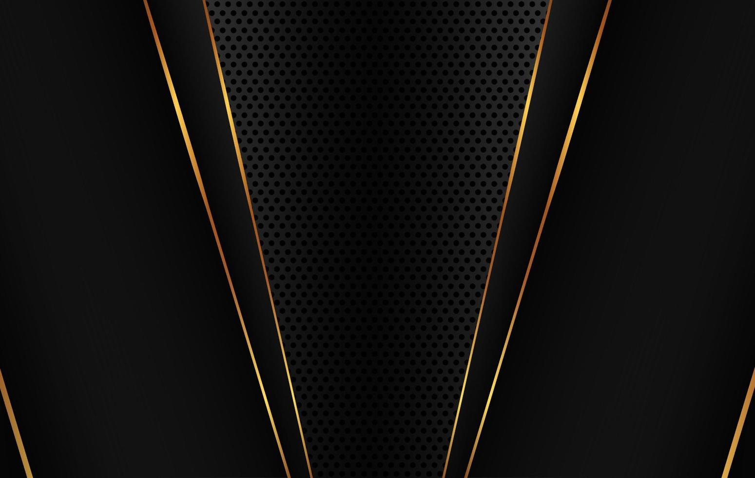 Black abstract background with gold line and dots graphic elements vector illustration. Luxury futuristic design backdrop bright golden light strip shape