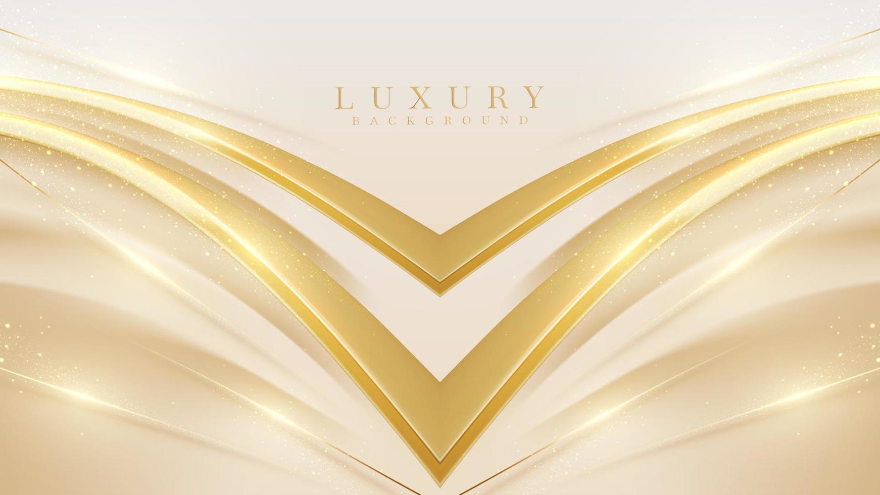 Luxury background with 3d golden curve lines elements with bokeh decorations and sparkling lights. Vector illustration.