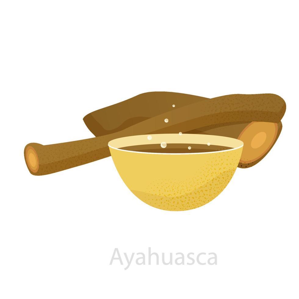 liana de ayahuasca con té, decocción ya preparada a partir de ella. utilizado en ceremonias psicodélicas y rituales chamanísticos, hace que la mente se abra y sea mística. cultura etnica del peru vector