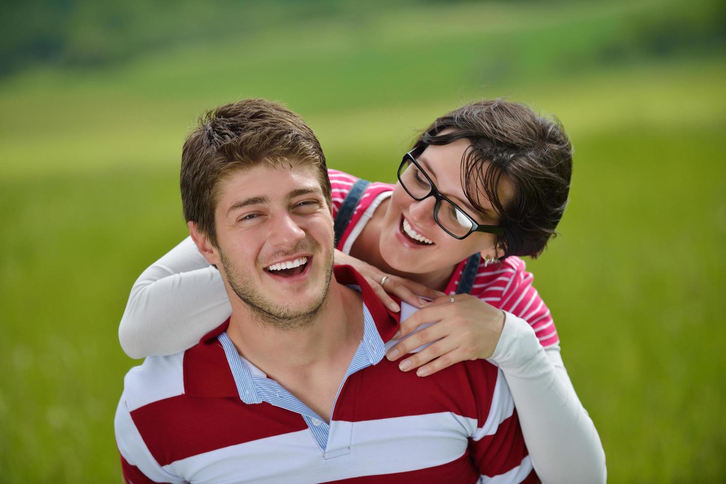 romantic young couple in love together outdoor photo