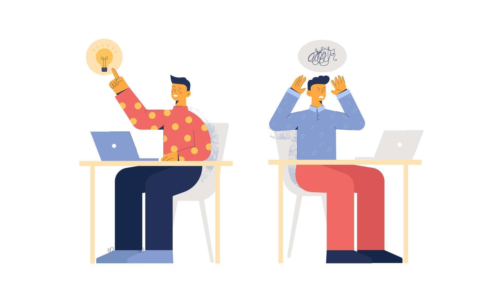 New idea and absence illustration. Appearance creative idea by programmer and complete chaos. vector