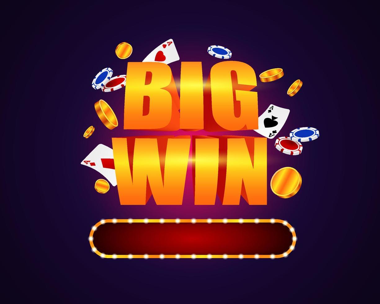 Big win template. Bright banner win in gambling roulette and poker vector