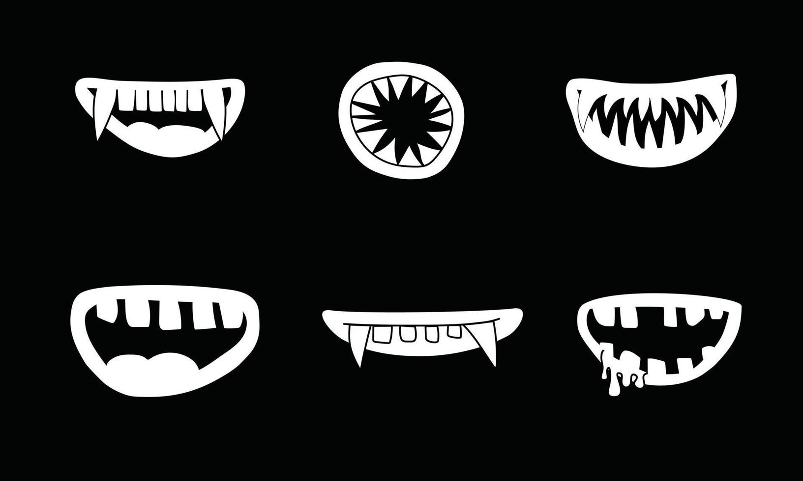 Scary monster mouth, black, white. Halloween's elements. Vector illustration