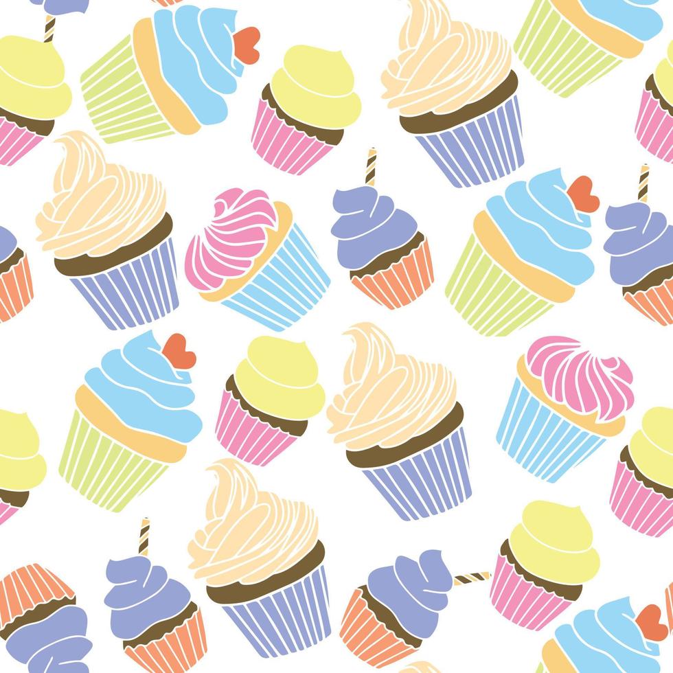 Seamless sweet pattern background with different cupcake or muffins. Vector illustration