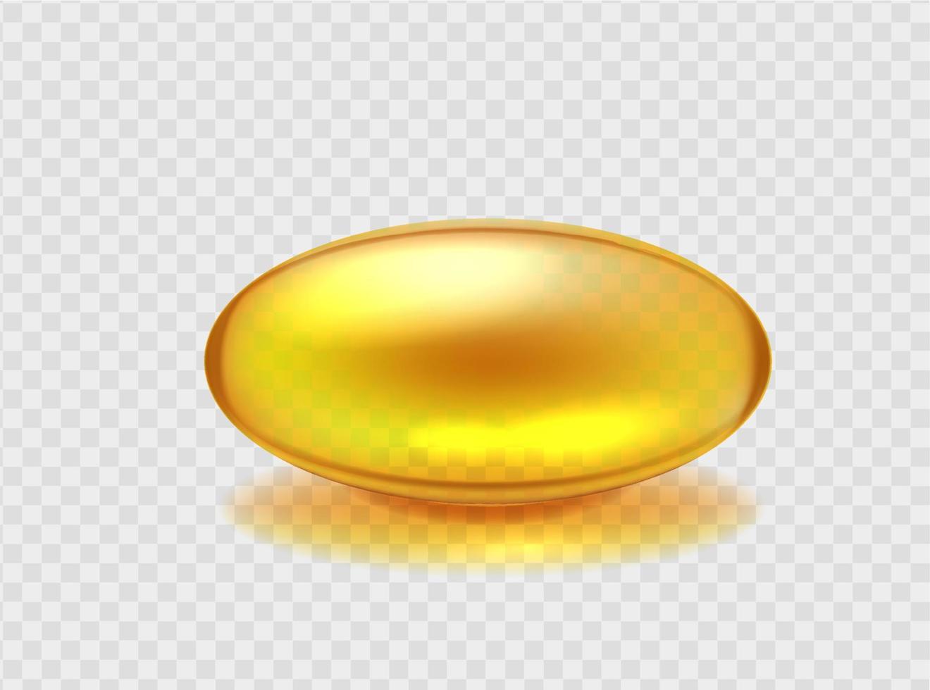 Capsule with golden omega acid oil. Organic health for blood vessels and liver cosmetic for skin and hair health yellow transparent pharmaceutical agent with vector fatty acid oil.