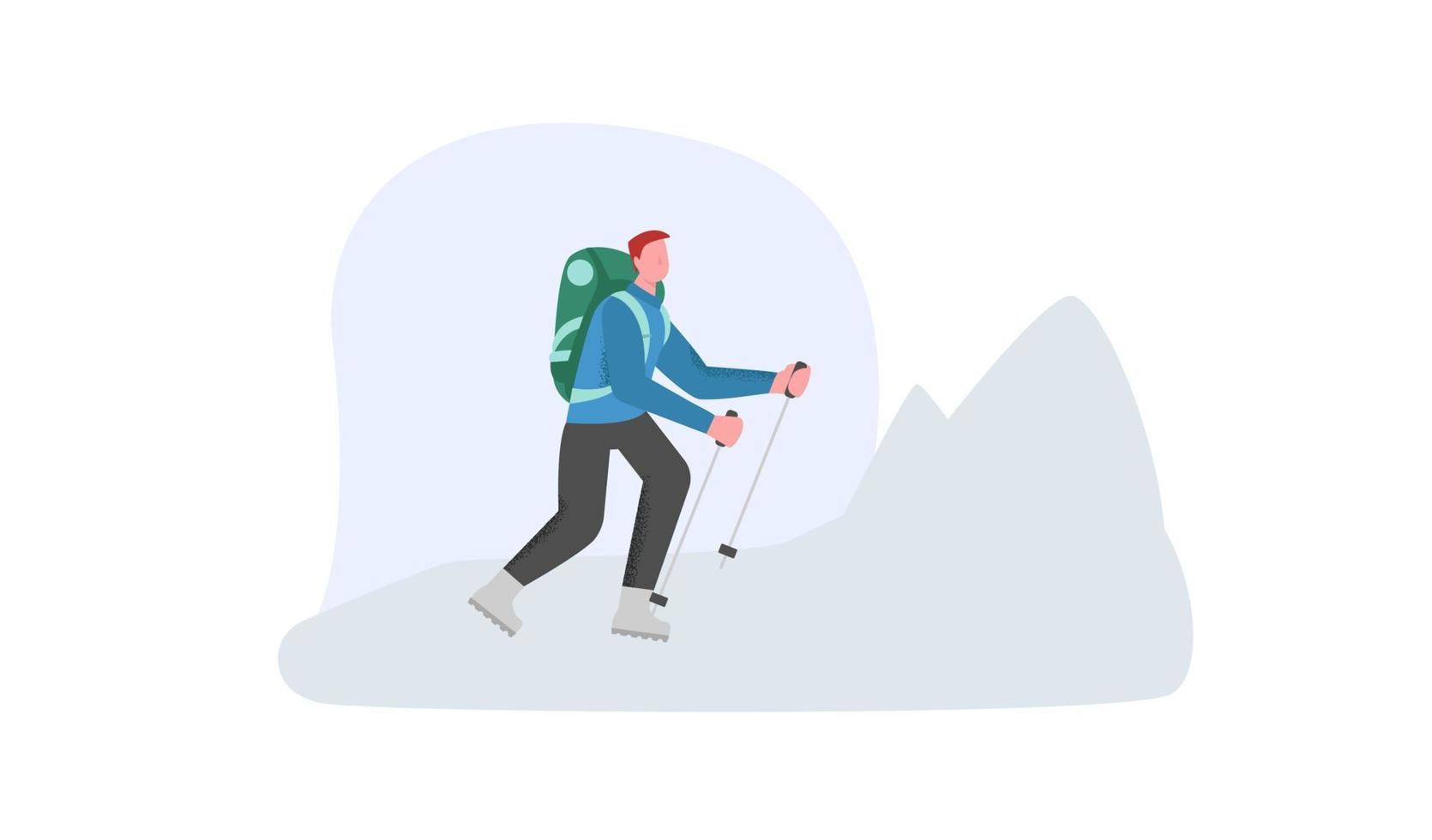 montañismo caminando sobre una montaña nevada. turismo de montaña extrema vector