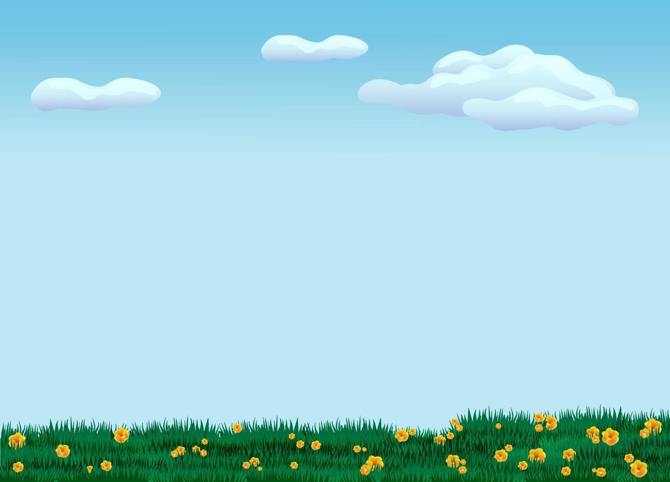 Green meadow with flowers. Cool summer landscape with young grass and foliage. vector