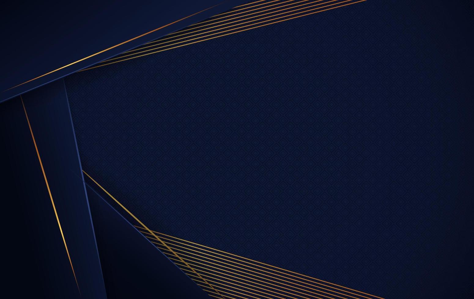 Abstract luxury background with geometric shapes and gold lines. Futuristic concept with dark blue rhombus vector illustration.