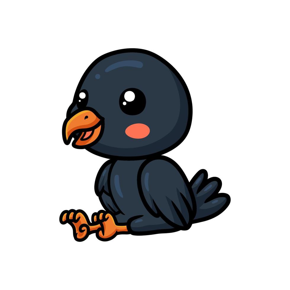 Cute little crow cartoon sitting vector