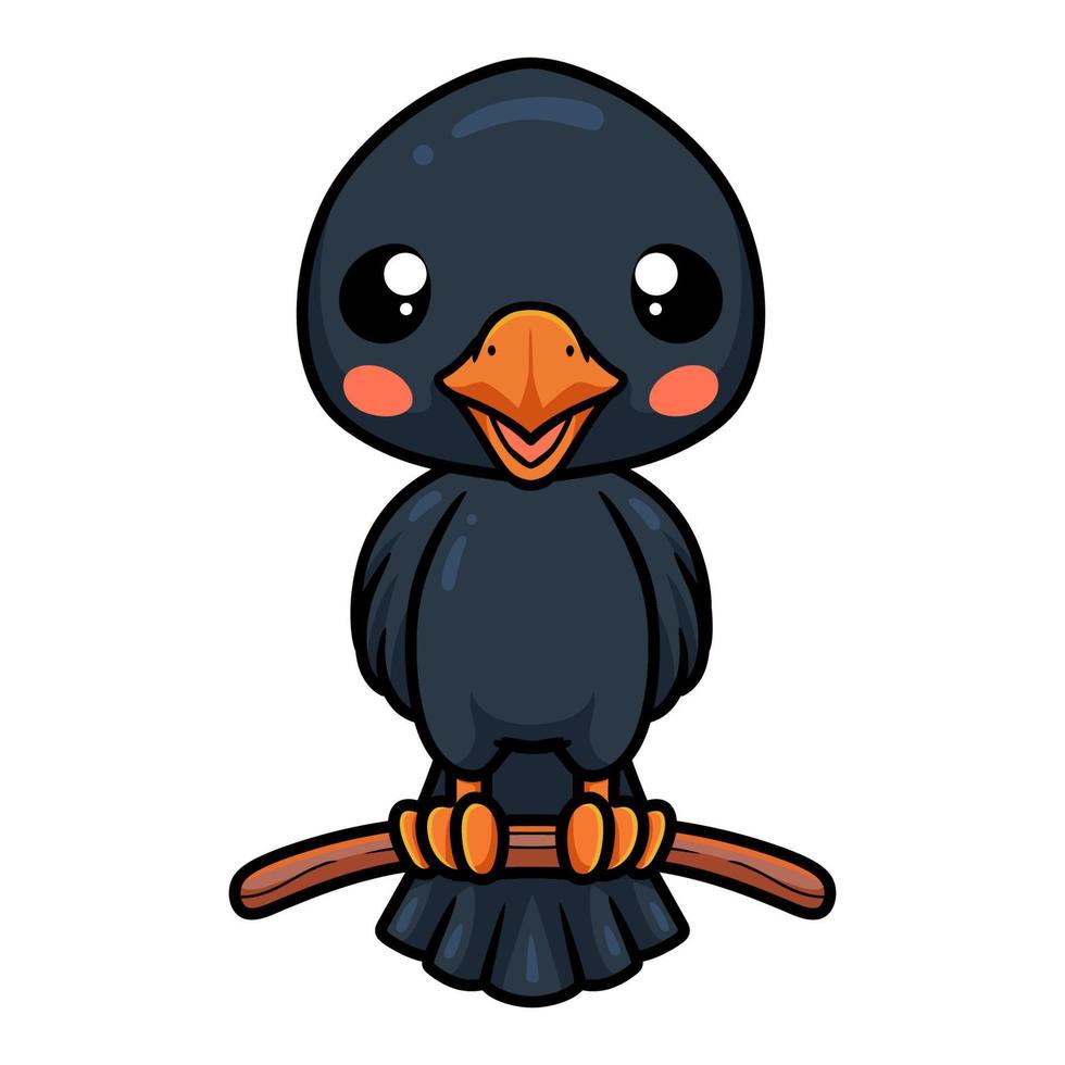 Cute little crow cartoon on tree branch vector