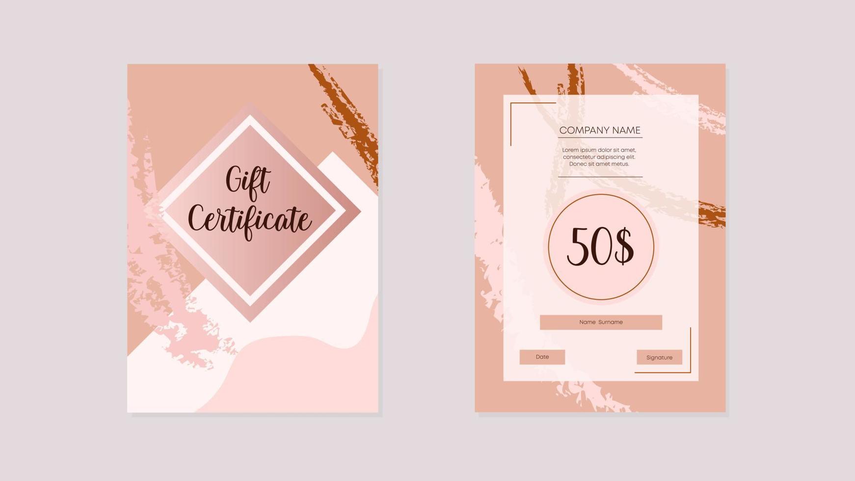 Gift certificate elegant. Modern gift invitation card pink vintage design trendy premium cash reward coupon template, discount special vector financial offer.