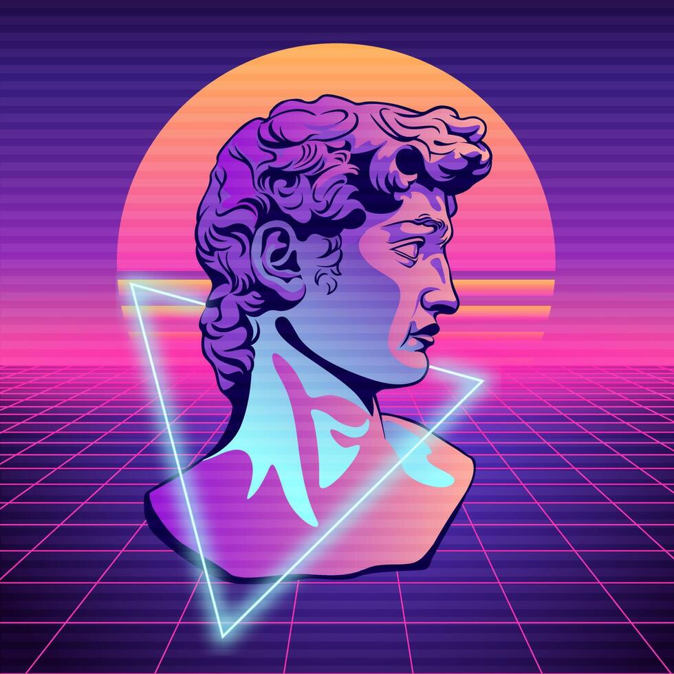 expresionismo busto david estilo retro futurista. escultura antigua antigua obra maestra david de miguel ángel. vector