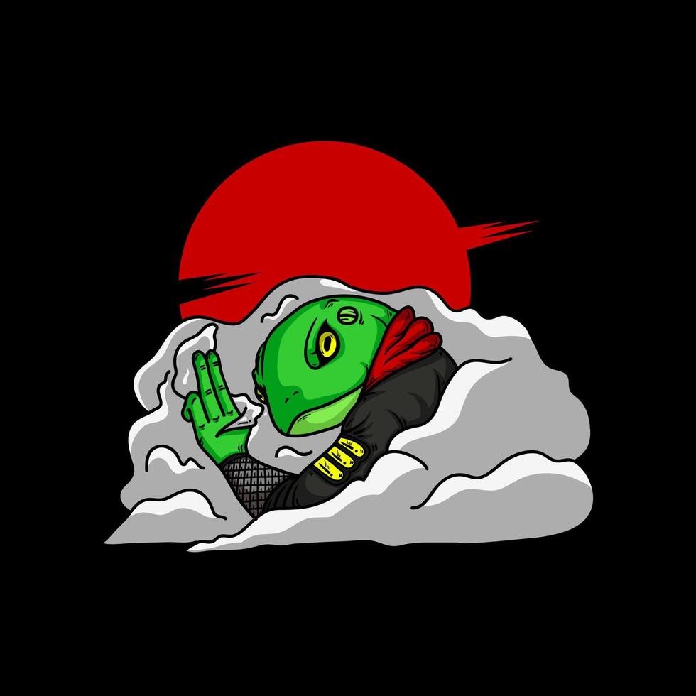Frog Ninja With Smoke Vector Illustration