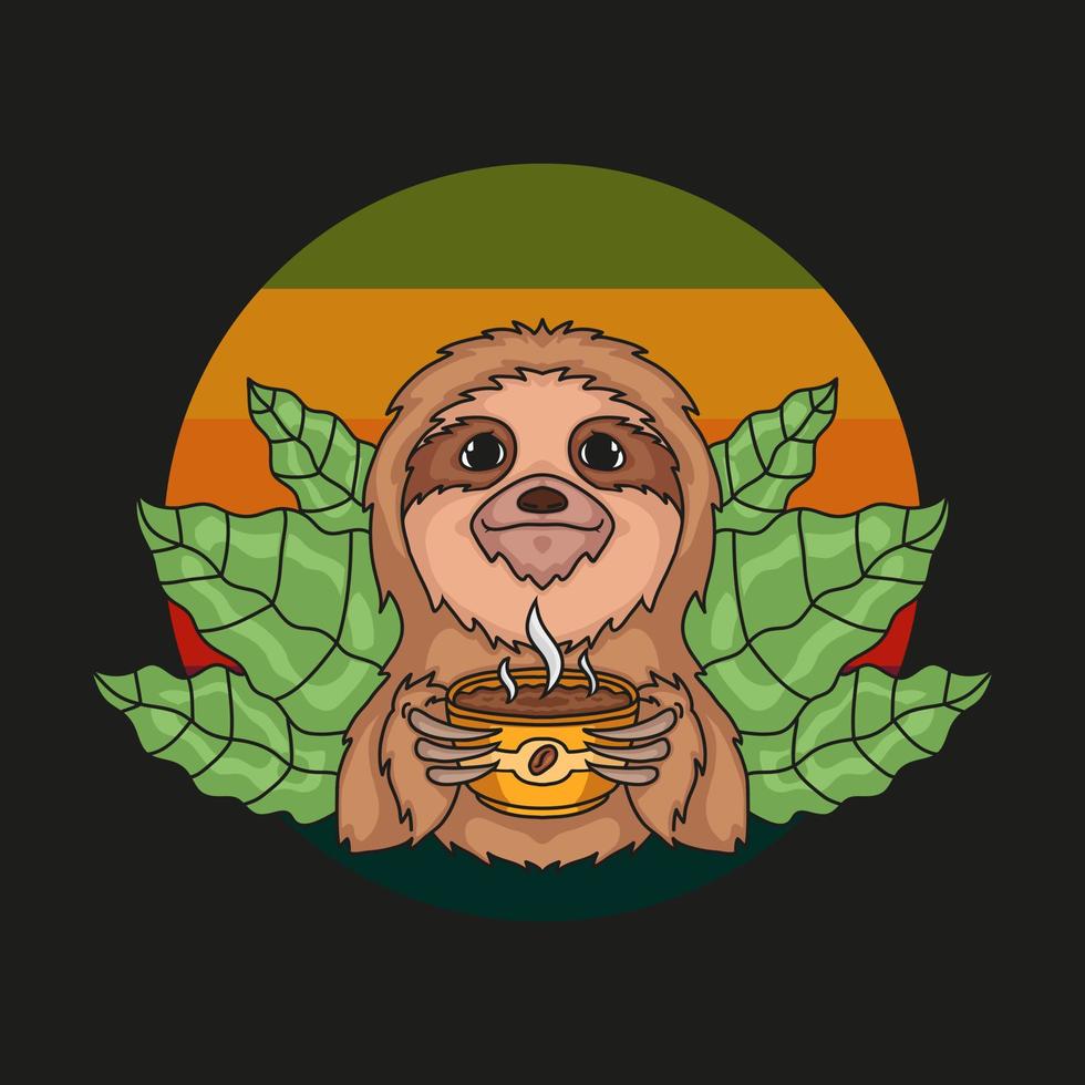 Sloth and A Cup of Coffee Vector Illustration