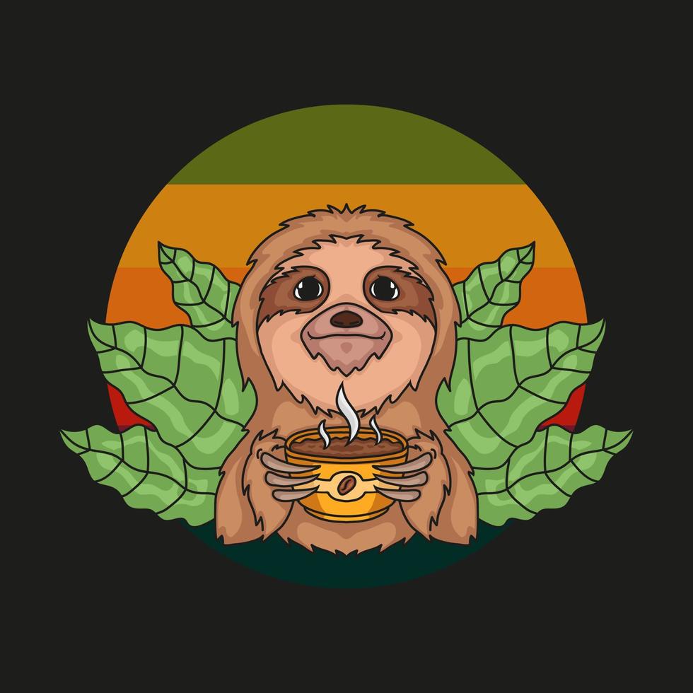 Sloth and A Cup of Coffee Vector Illustration